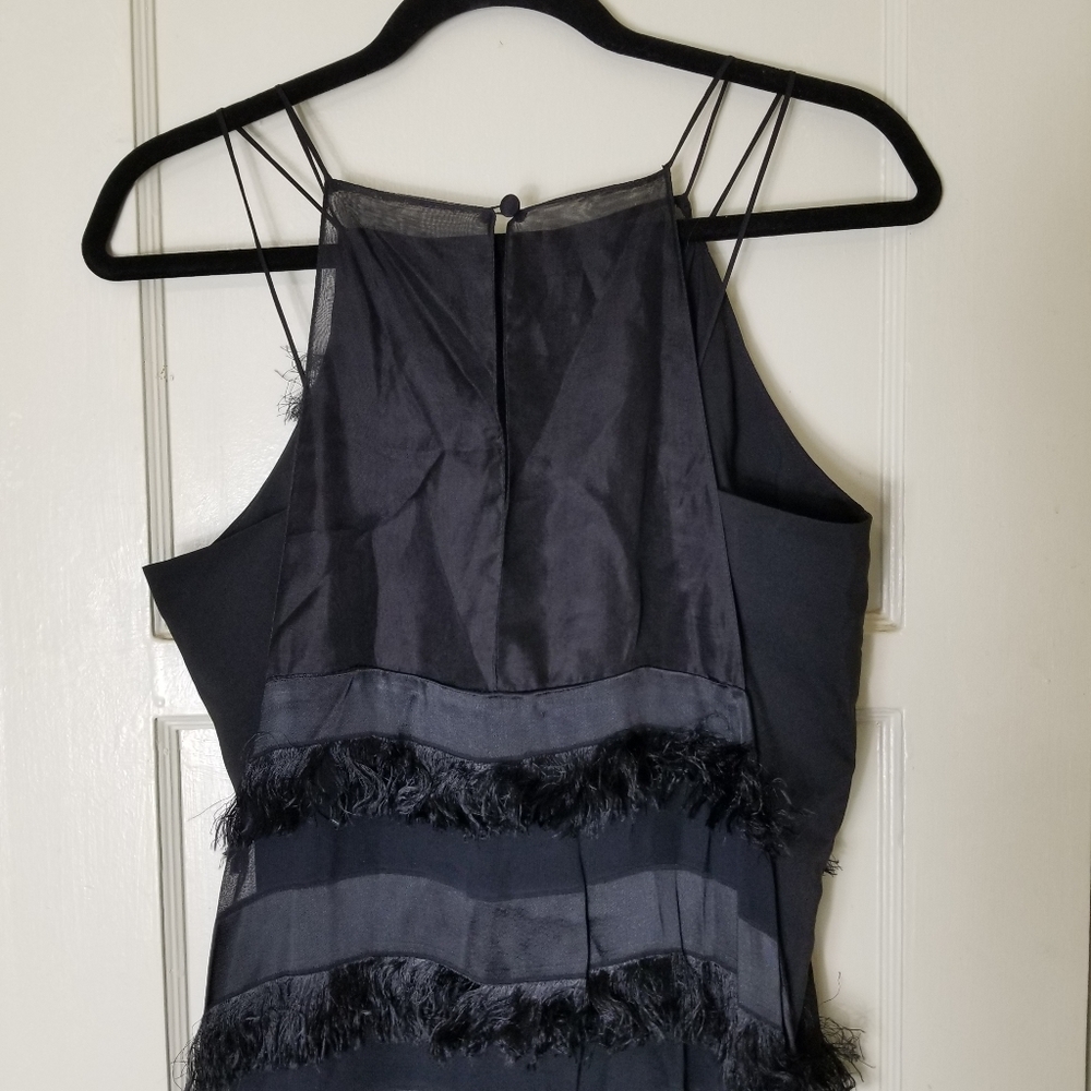 HUNTER BELL black overlay fuzzy stripe sleeveless spaghetti strap maxi dress - Picture 6 of 10